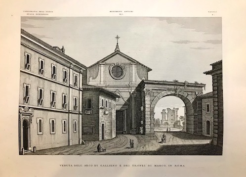 Anonimo Veduta dell'Arco di Gallieno e dei Trofei di Marco, in Roma 1845 Firenze 